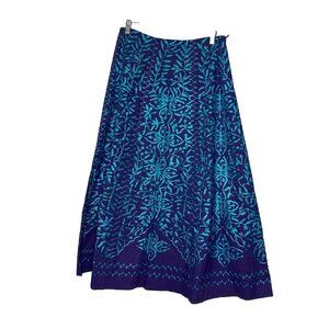Soft Surroundings Women’s long Skirt Purple blue embroidered floral asian sz MT